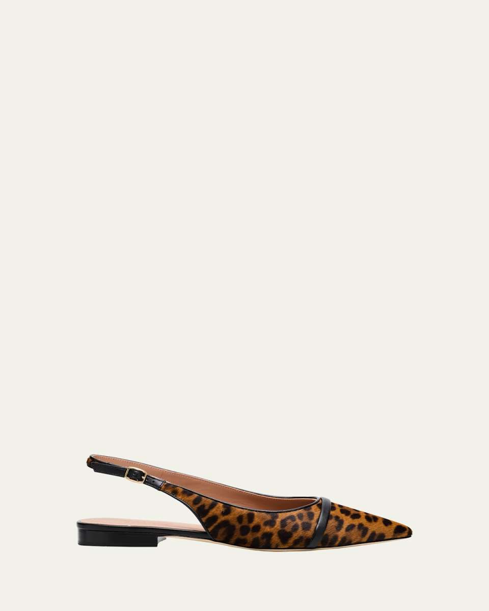 Jama Leopard-Printed Calf Hair Slingback Flats